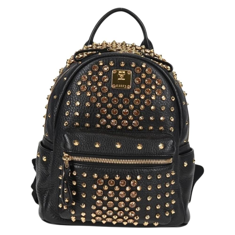 MCM Visetos Leather Studs Backpack Black